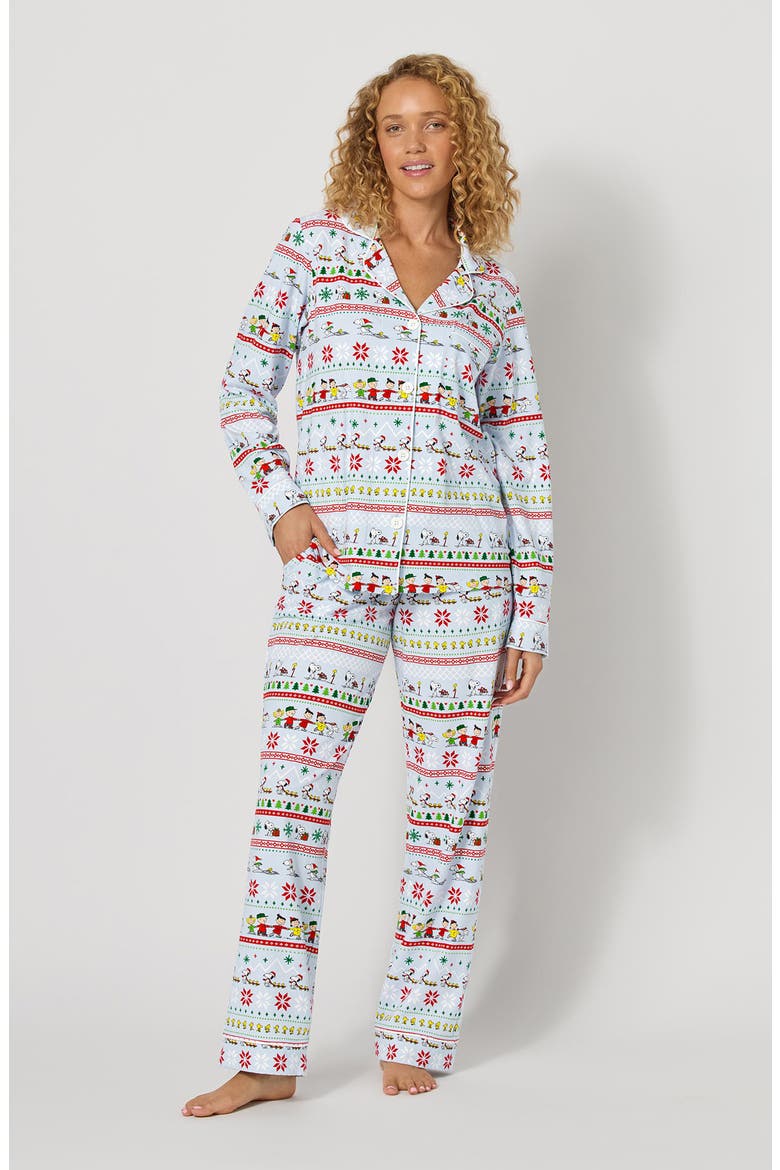 Print Stretch Cotton Pajamas, Alternate, color, PEANUTS WINTER PARADE