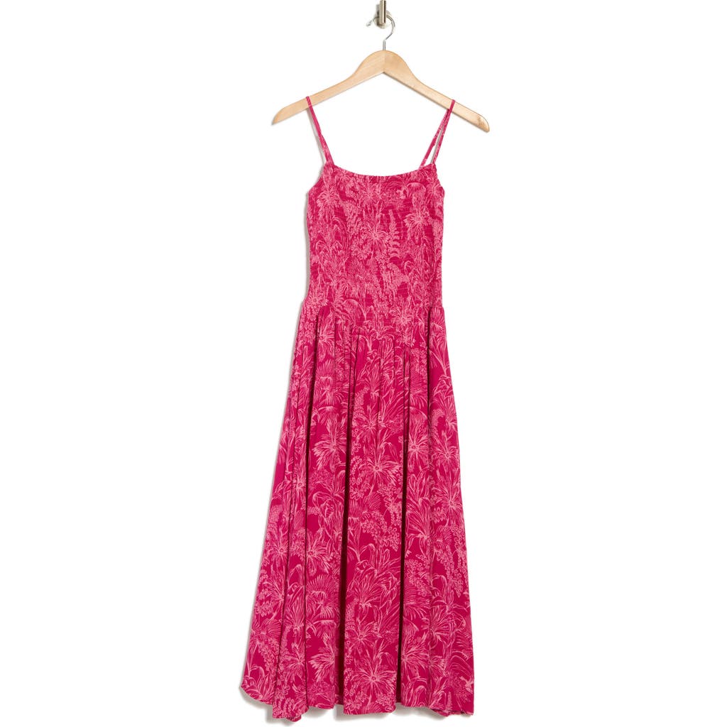 Lush Smocked Drop Waist Maxi Dress In Berry Pink