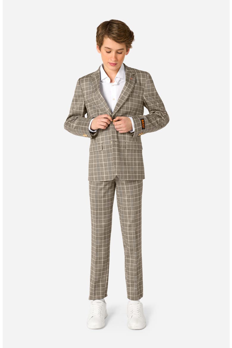 Kids' Daily Tan Glen Check Stretch Suit, Main, color, BROWN MULTI