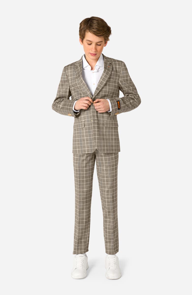 OppoSuits Kids' Daily Tan Glen Check Stretch Suit, Main, color, Brown Multi