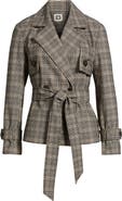 Anne Klein Plaid Belted Short Trench Coat