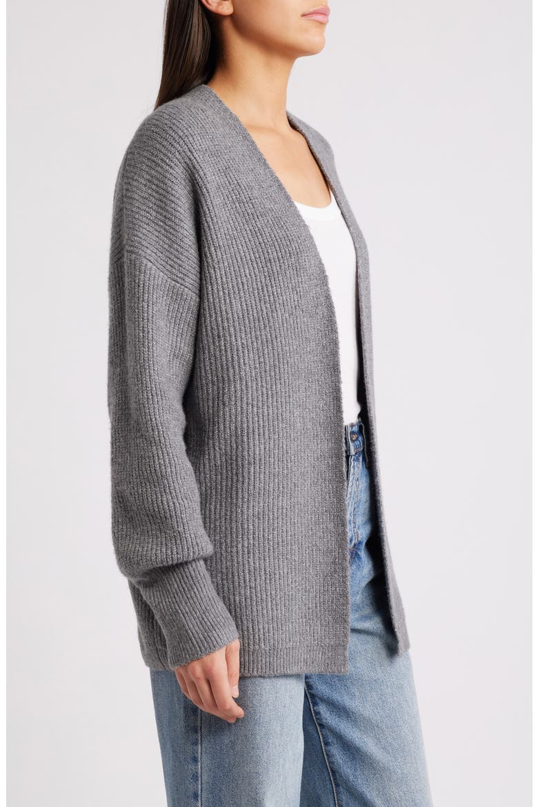 Rib Bishop Sleeve Cardigan, Alternate, color, GREY DARK HEATHER