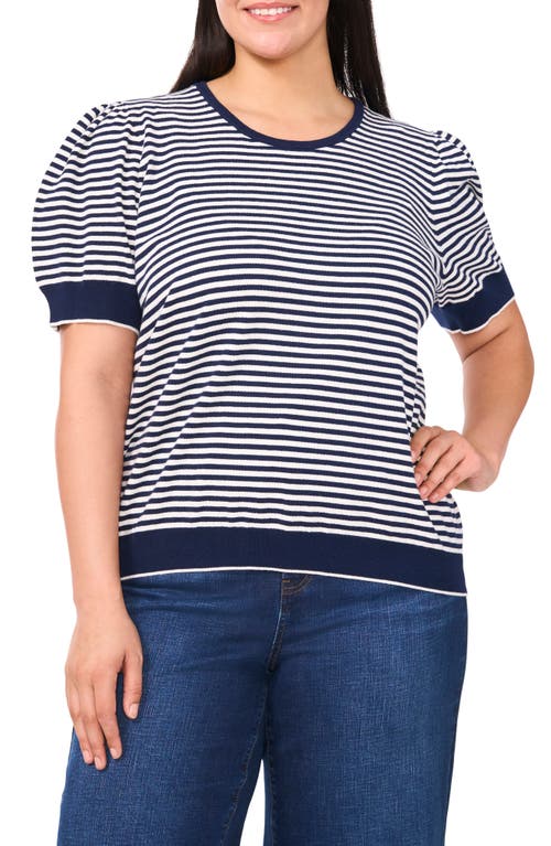 Cece Stripe Puff Sleeve Sweater In Classic Navy