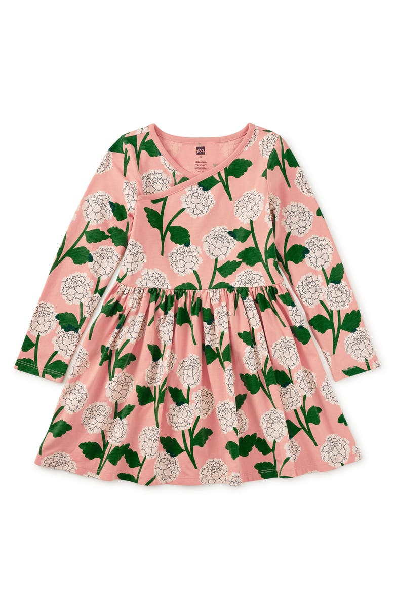 Tea Collection Long Sleeve Wrap Neck Dress, Main, color, Chrysanthemums