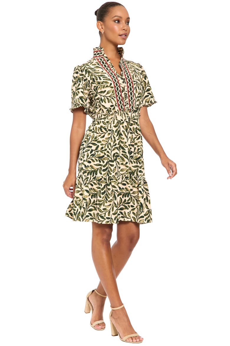 Ruffle Trim Short Sleeve Fit & Flare Dress, Alternate, color, PEARLED IVORY/ DRIED HERB