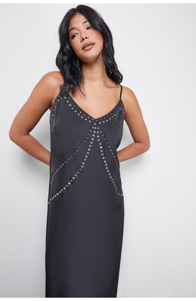 Warehouse Premium Stud Embellished Slip Dress, Alternate, color, Black