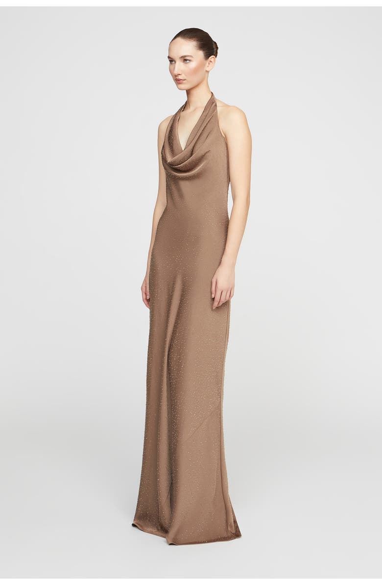 HALSTON Sid Satin Gown, Alternate, color, Sandstone