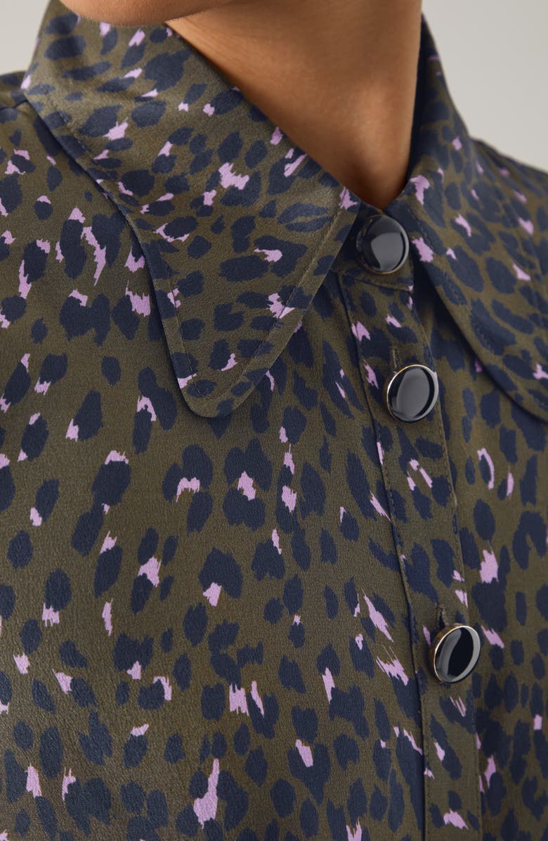 LK Bennett Sonya Puff Shoulder Silk Shirt, Alternate, color, Khaki