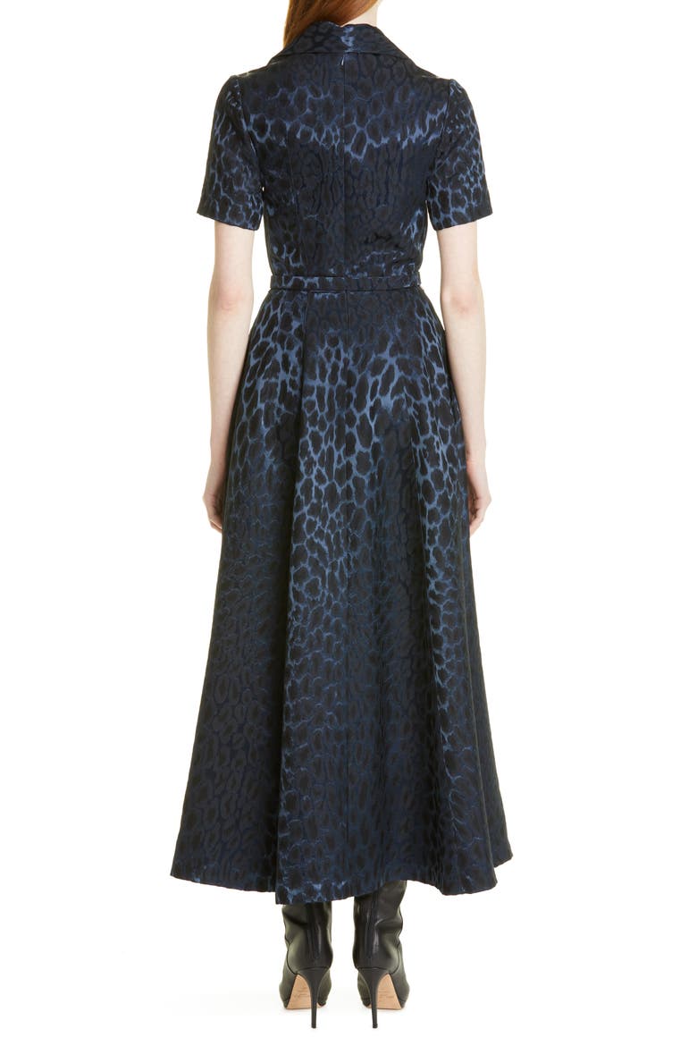 Leopard Jacquard Wool Blend Belted Dress, Alternate, color, NAVY MULTI