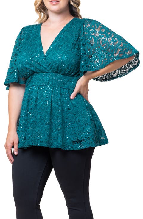 Stardust Sequin Lace Peplum Top (Plus)