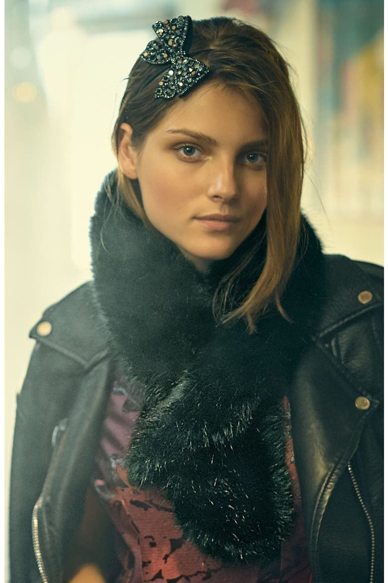 Faux Fur Pull Through Scarf, Alternate, color, BLACK
