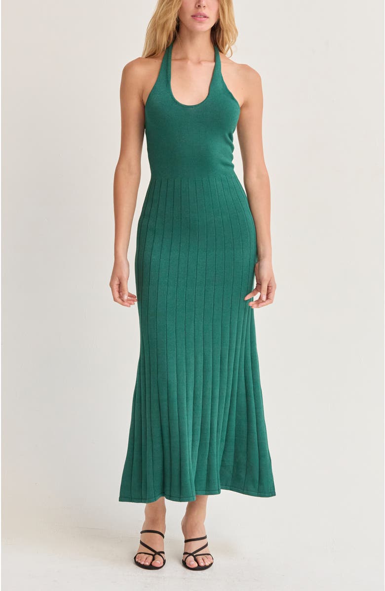 CRESCENT Halter Lurex Knit Midi Dress, Alternate, color, Hunter Green