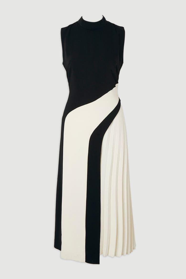 Colour Block High Neck Midi Dress, Alternate, color, Mono