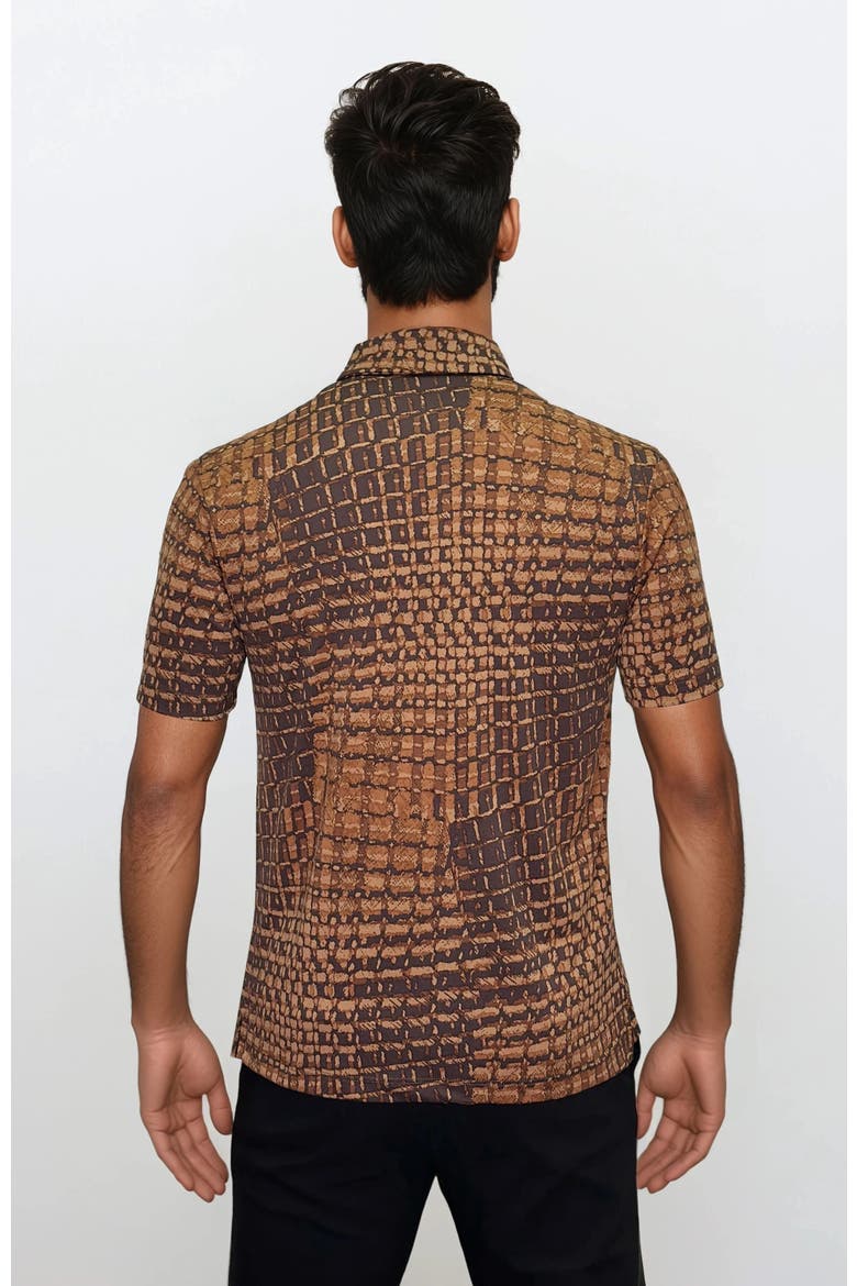 Wrinkle Resistant 3 Button Alligator Print Polo Shirt, Alternate, color, Brown Multi