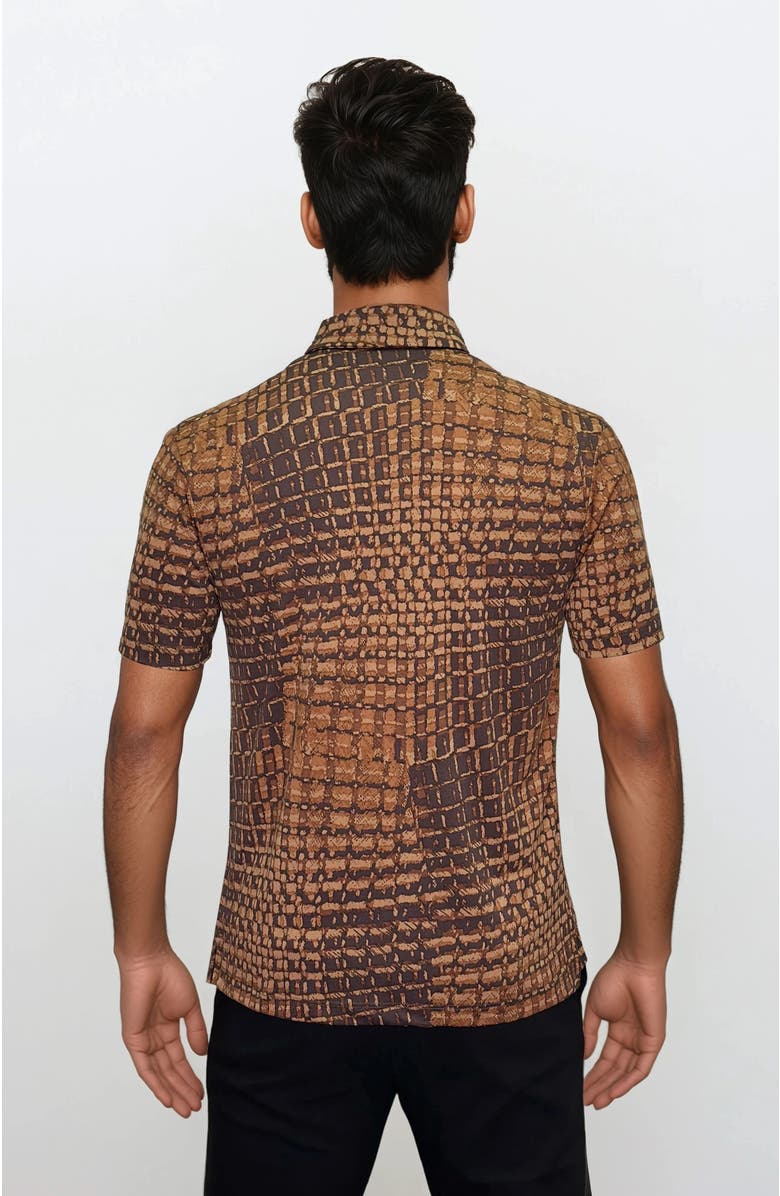 24sevenMen Wrinkle Resistant 3 Button Alligator Print Polo Shirt, Alternate, color, Brown Multi