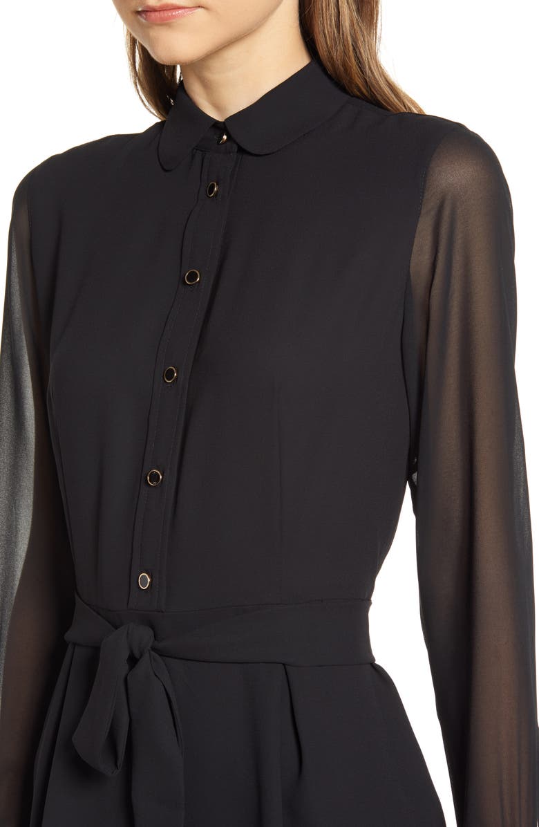 Anne Klein Long Sleeve Chiffon & Crepe Shirtdress, Alternate, color, 