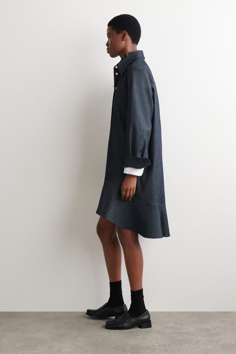 Flared Denim Mini Shirt Dress, Alternate, color, INDIGO