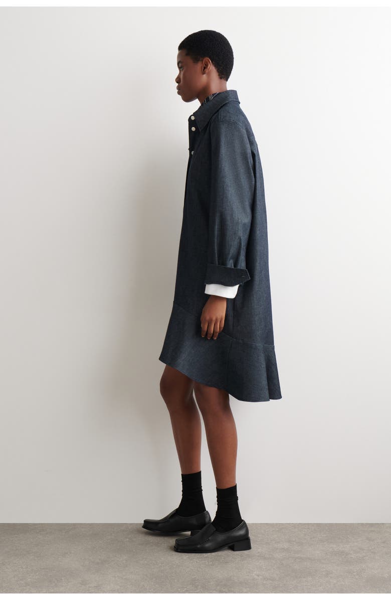COS Flared Denim Mini Shirt Dress, Alternate, color, Indigo