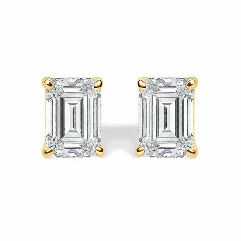 14k Gold 1.0 Cttw Lab Grown Emerald Cut Diamond Solitaire Stud Earrings