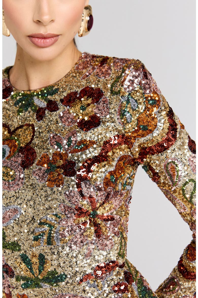 Camile Embellished Long Sleeve Sheath Cocktail Dress, Alternate, color, GOLD
