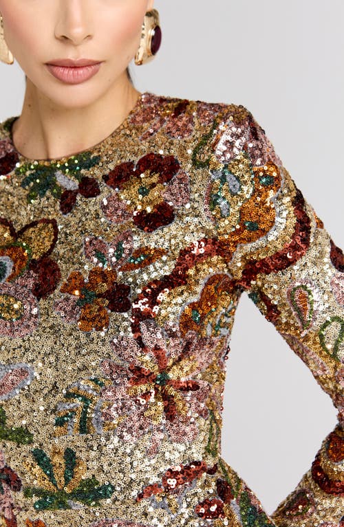 Nadine Merabi Camile Embellished Long Sleeve Sheath Cocktail Dress In Gold