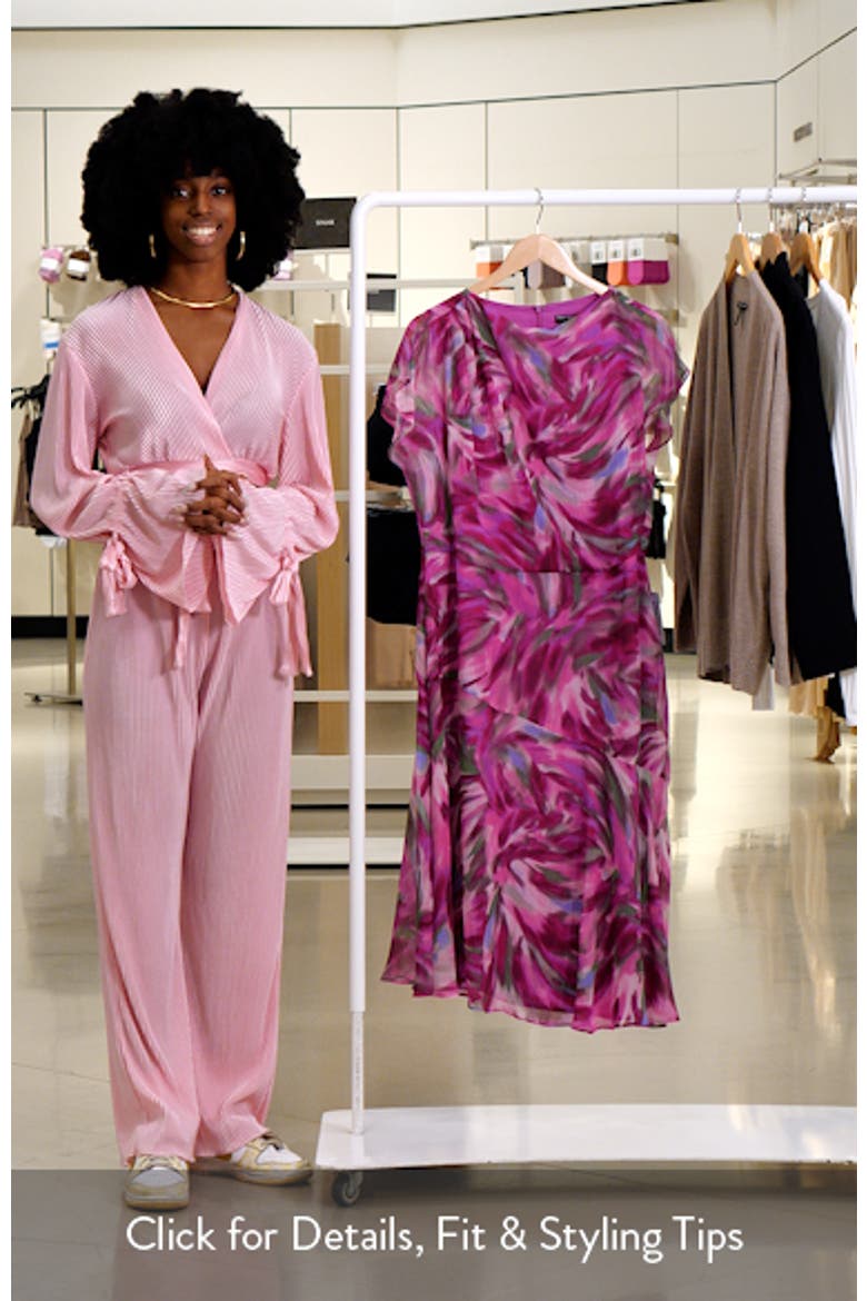 Abstract Print Asymmetric Chiffon Midi Dress video
