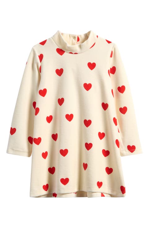 Kids' Hearts Long Sleeve Organic Cotton Blend Velour Dress (Toddler, Little Kid & Big Kid)
