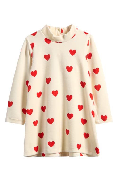 Mini Rodini Kids' Hearts Long Sleeve Organic Cotton Blend Velour Dress In White