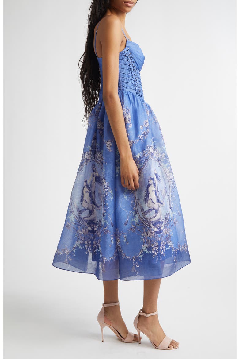 Rebellion Mermaid Silk & Linen Picnic Dress, Alternate, color, BLUE MERMAID