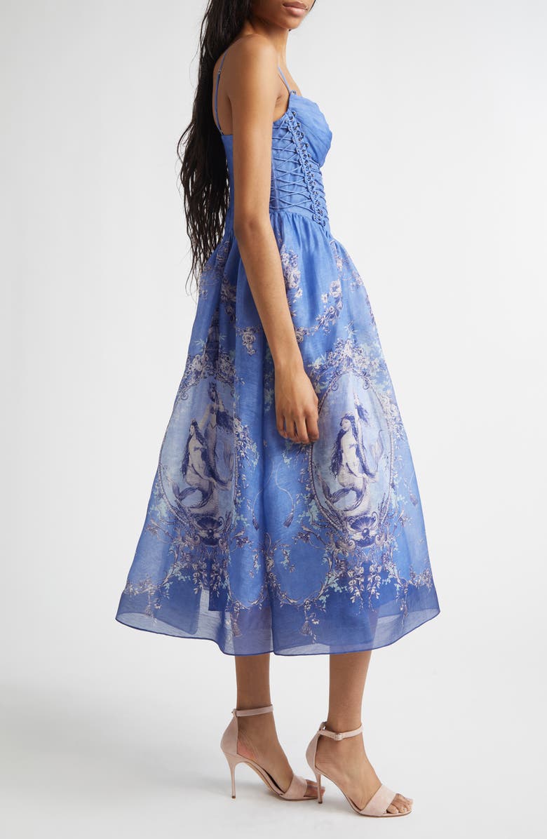 Zimmermann Rebellion Mermaid Silk & Linen Picnic Dress, Alternate, color, Blue Mermaid