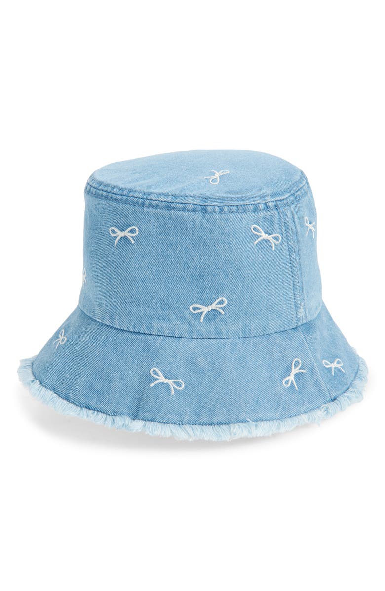 The Accessory Collective Kids' Embroidered Bow Bucket Hat, Main, color, Blue
