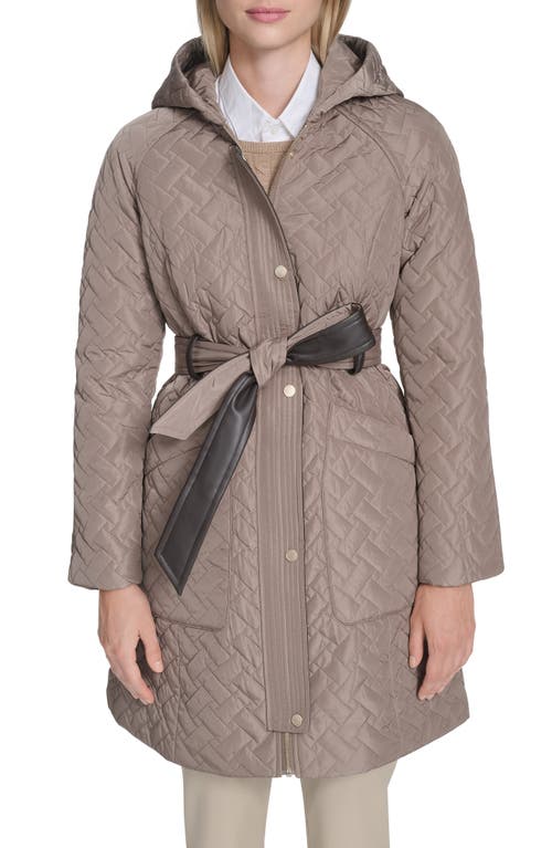 Cole Haan Belted Quilted Jacket In Brown