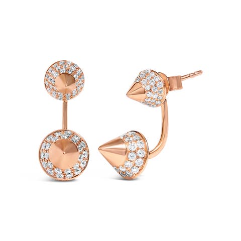 14K Rose Gold 1.00 Cttw Diamond Double Cone Jacket Stud Earring