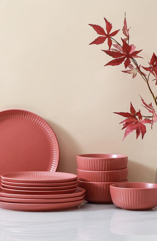 Stone Lain Logan Stoneware 12-piece Dinnerware Set In Burgundy