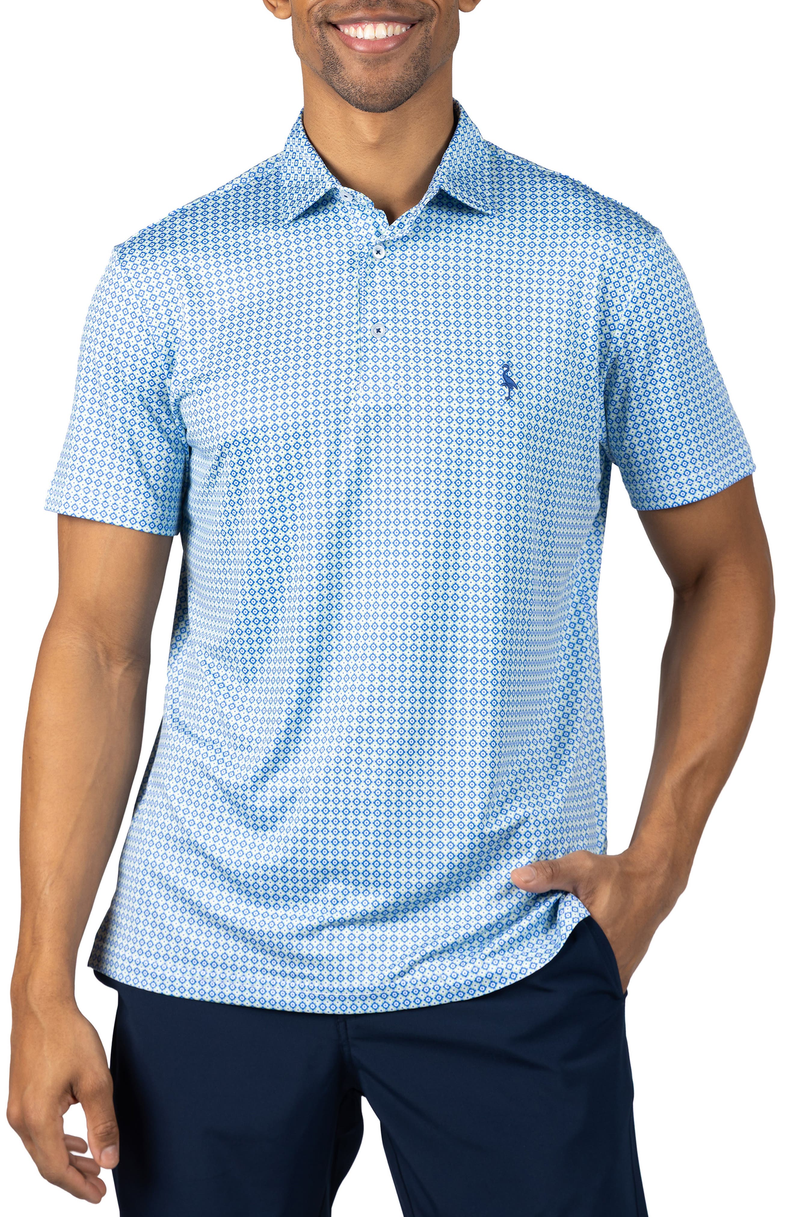TailorByrd Micro Clover Print Performance Polo