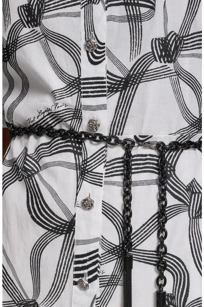 Ribbon Print Belted Cotton Shirtdress, Alternate, color, SOFT WHITE/ BLACK MULTI