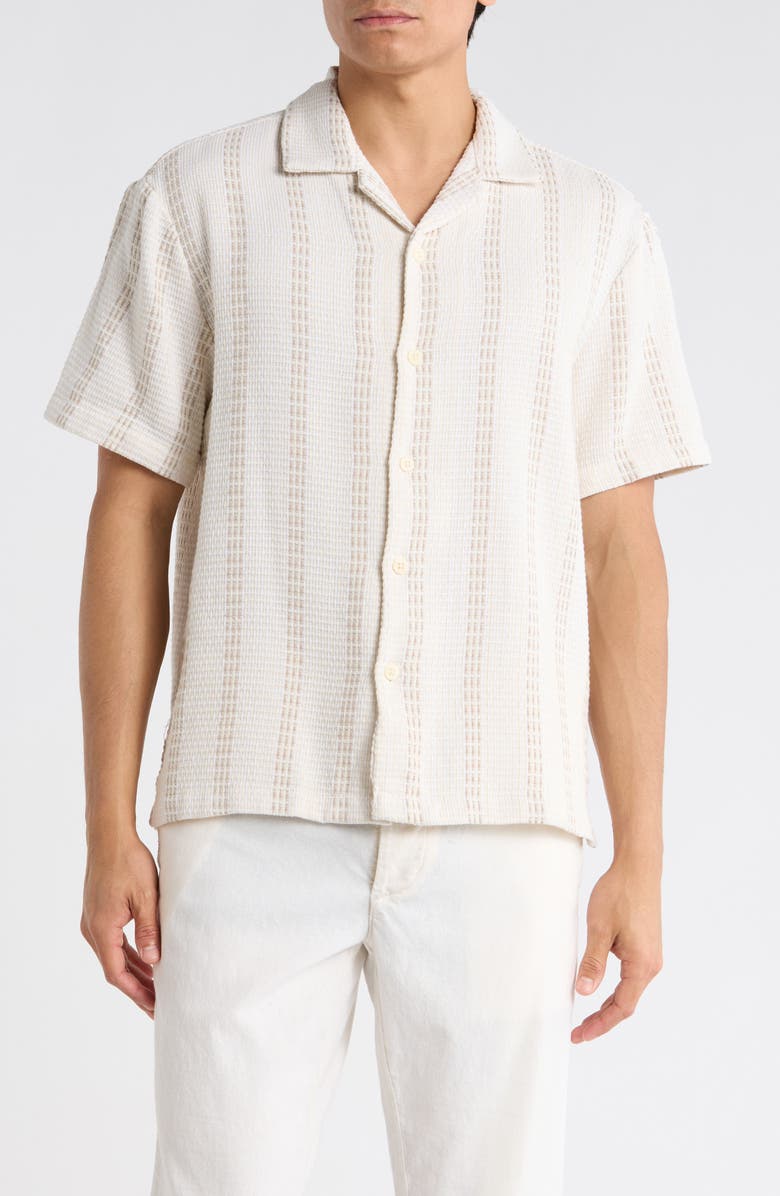 DENIM AND FLOWER Stripe Textured Camp Shirt, Main, color, Off White