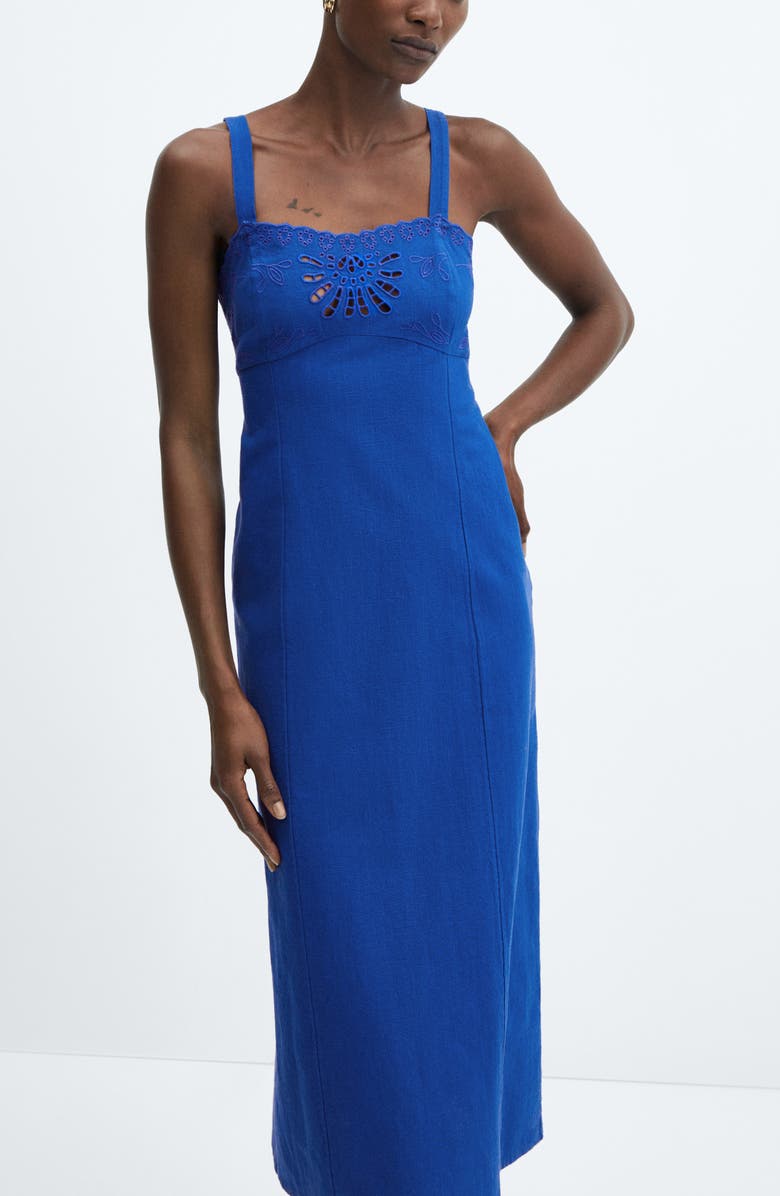 MANGO Eyelet Detail Cotton Midi Dress, Alternate, color, 