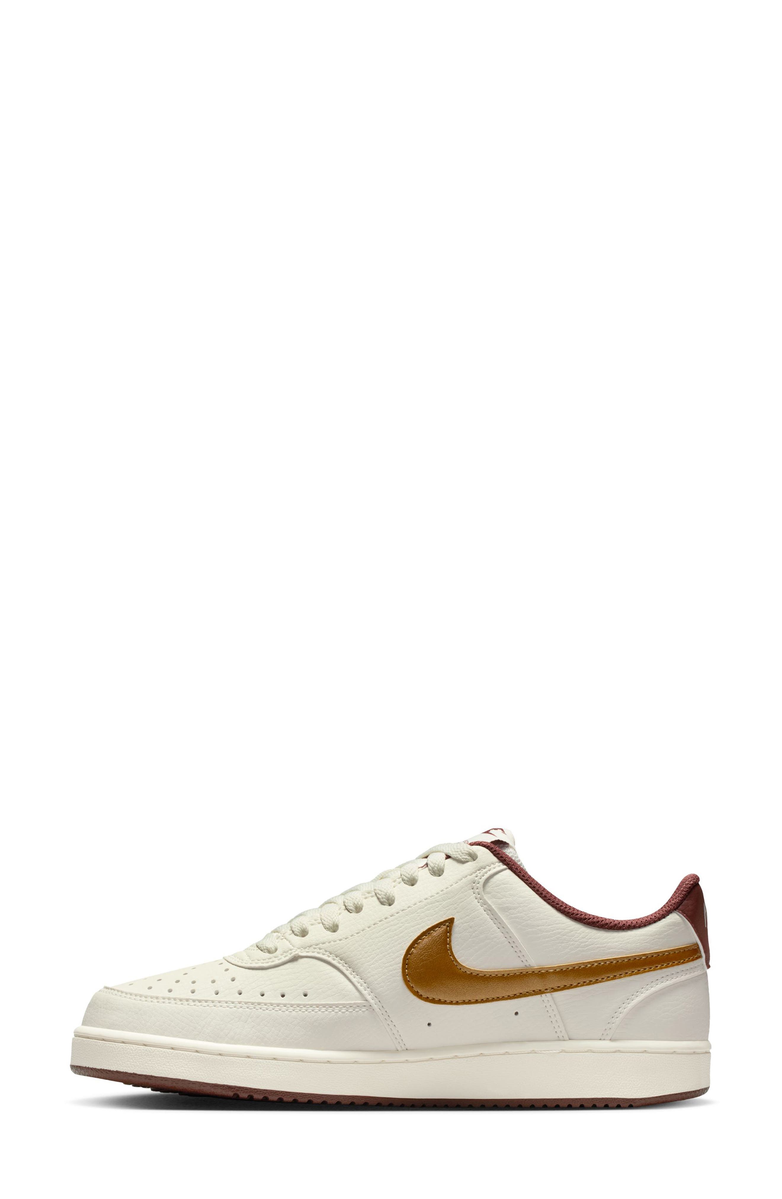 Nike Court Vision Low Sneaker, Alternate, color, Sail/ Metallic Gold-Red