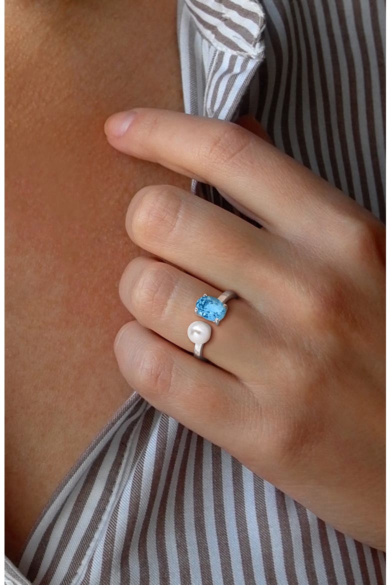 Freshwater Pearl & Sky Blue Topaz Ring, Alternate, color, BLUE
