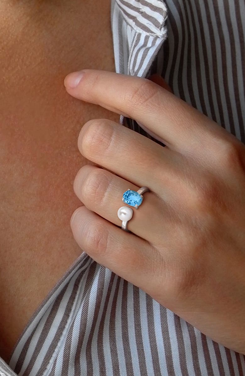 DELMAR Freshwater Pearl & Sky Blue Topaz Ring, Alternate, color, Blue