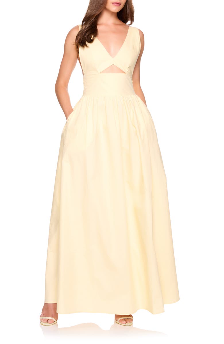 Susana Monaco Cutout Detail Cotton Poplin Maxi Dress, Main, color, Whipped Cream