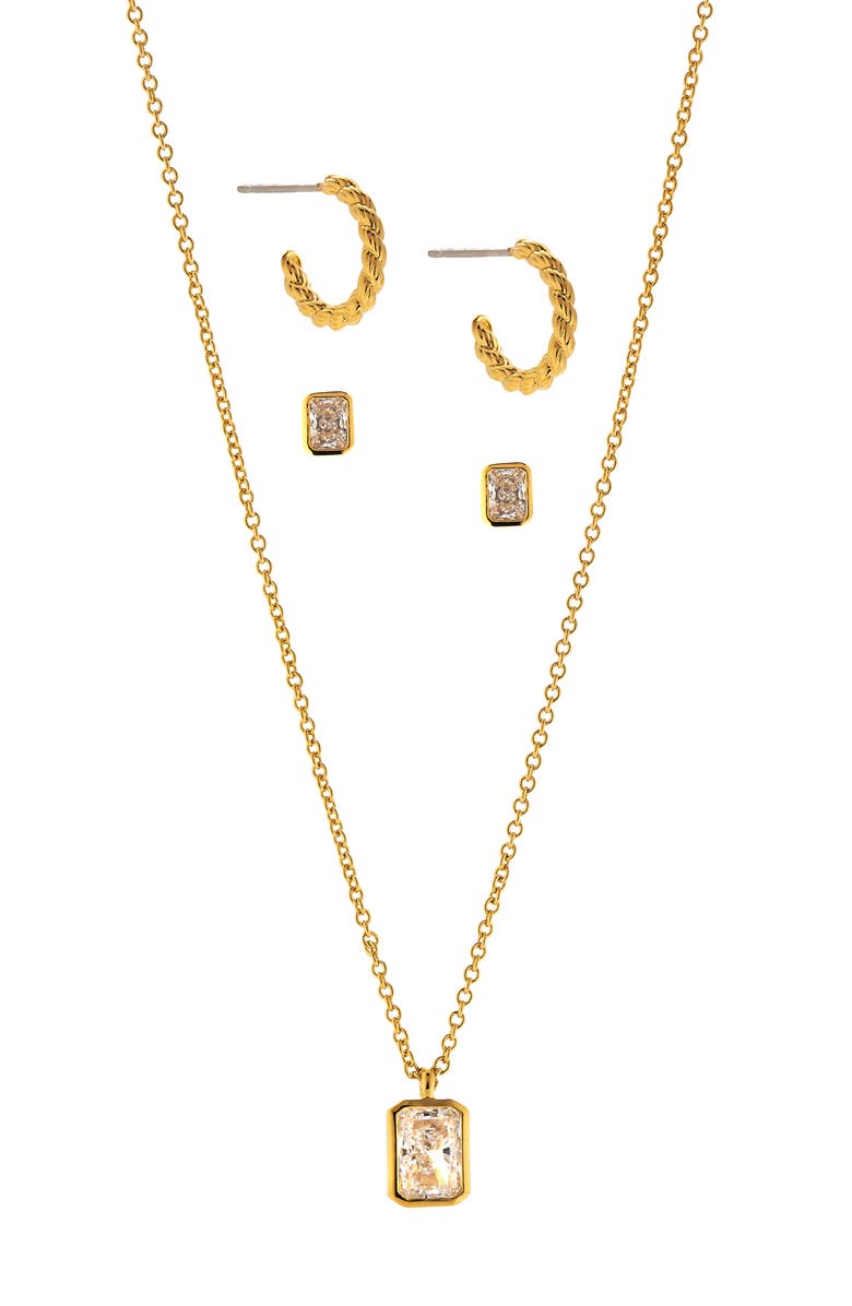 Nadri 18K Yellow Gold Plated CZ Pendant Necklace & Earrings Set, Main, color, 