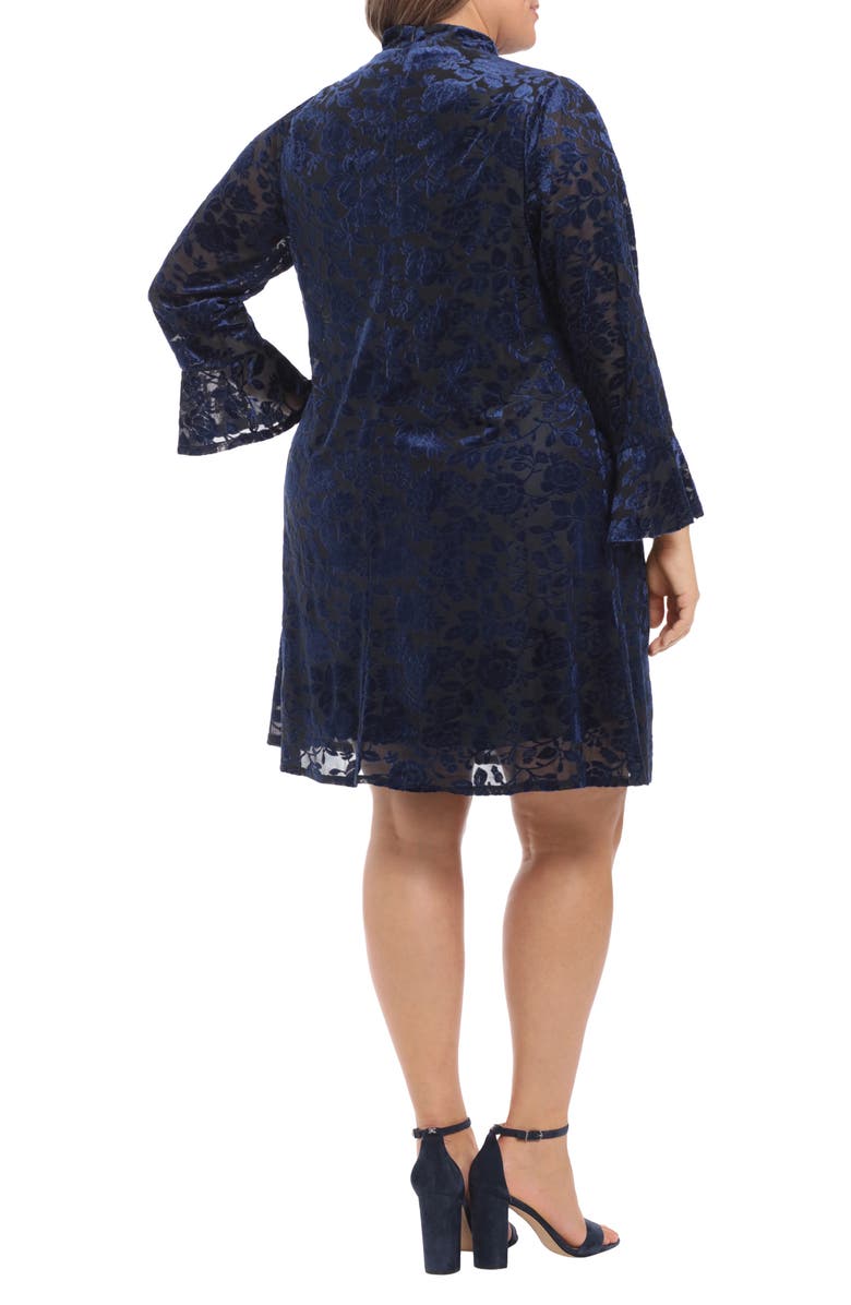 London Times Bell Sleeve Mock Neck Dress, Alternate, color, Black/ Navy