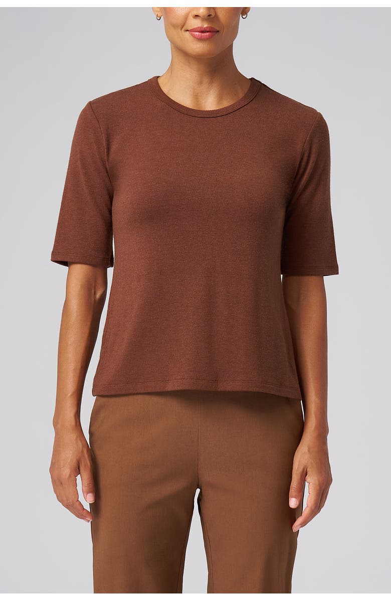 Franne Golde Structured Knit Elbow Sleeve Tee, Main, color, Chestnut