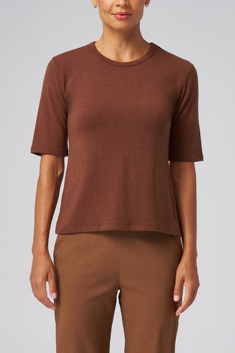 Structured Knit Elbow Sleeve Tee