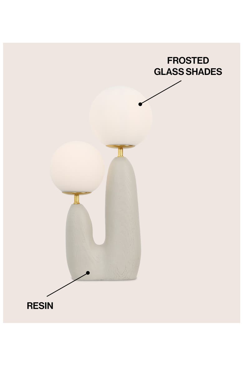 Oda 17.75" 2-Light Modern Bohemian Resin/Iron/Frosted Glass Danish Cactus LED Table Lamp, Alternate, color, Almond/Brass Gold