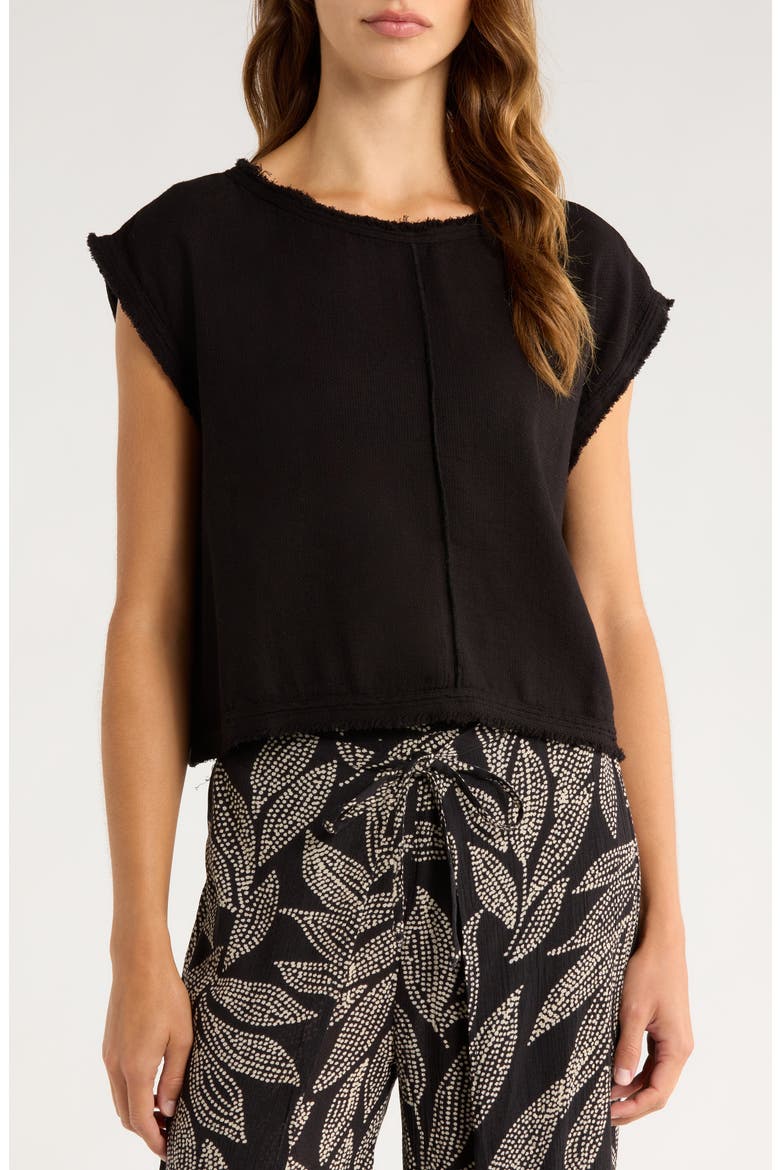 Bali Fray Edge Cotton Cover-Up Crop Top, Main, color, BLACK