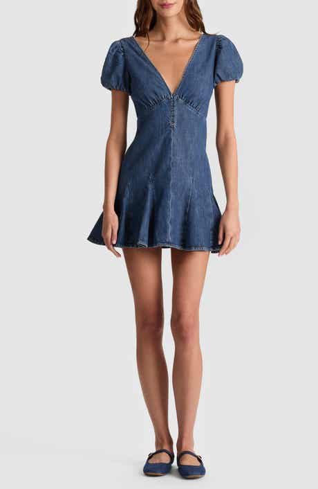 Alice + Olivia Fara Puff Sleeve Denim Minidress