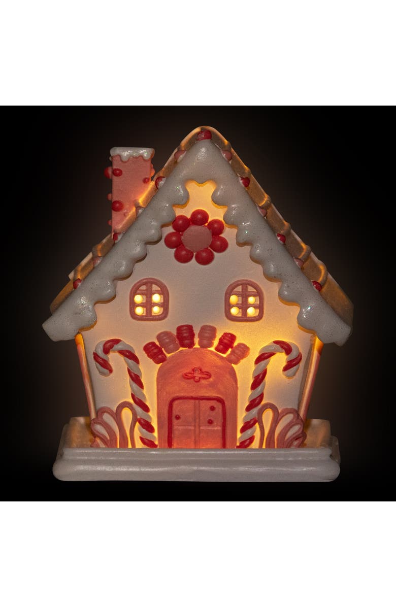 Northlight Lighted Glitter Frosted Floral Candy Cane House Christmas Decoration - 5", Alternate, color,